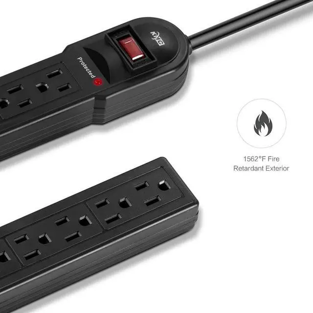 Alt view image 5 of 7 - KMC 6-Outlet Surge Protector Power Strip 2-Pack, 900 Joule, 4-Foot Cord, Overload Protection, Black
