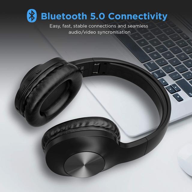 Alt view image 3 of 6 - Bluetooth Headphones, Letscom Wireless Headphones Over Ear with Hi-Fi Sound Mic Deep Bass, 100 Hours Playtime and Soft Memory Protein Earpads for Travel Work TV PC Cellphone - Black