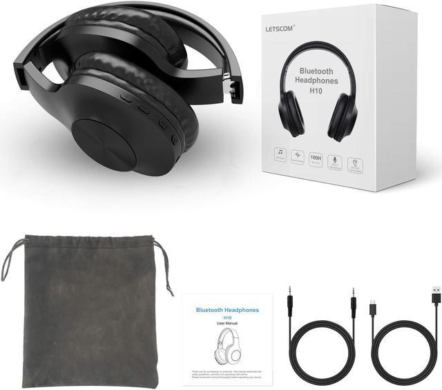 Alt view image 4 of 6 - Bluetooth Headphones, Letscom Wireless Headphones Over Ear with Hi-Fi Sound Mic Deep Bass, 100 Hours Playtime and Soft Memory Protein Earpads for Travel Work TV PC Cellphone - Black