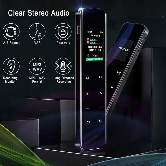 Alt view image 5 of 7 - Digital Voice Recorder, Homder 16GB Touch Screen Voice Activated Recorder for Lectures/Meetings/Class, 1536kbps Stereo HD-Audio Recording Device with Dual Microphones - Rechargeable - Black