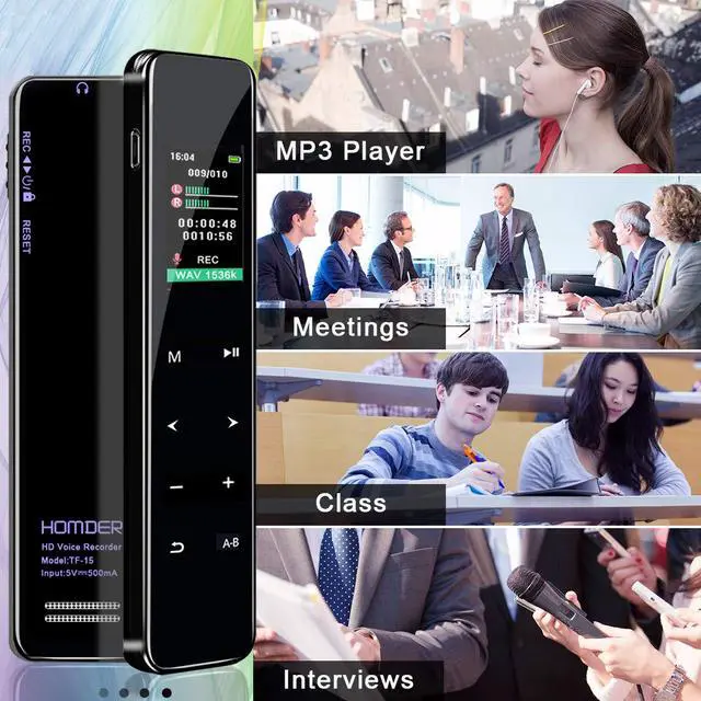 Alt view image 6 of 7 - Digital Voice Recorder, Homder 16GB Touch Screen Voice Activated Recorder for Lectures/Meetings/Class, 1536kbps Stereo HD-Audio Recording Device with Dual Microphones - Rechargeable - Black
