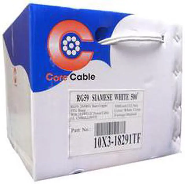 Main image of Cable Wholesale RG59 Siamese Solid Coaxial Cable + 18/2 (18AWG 2C) Power White - 500 ft Pullbox