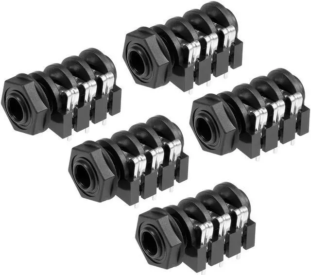 Main image of PCB Mount 6.35mm 6 Pin Socket Headphone Stereo Jack Audio Video Connector Black 5Pcs