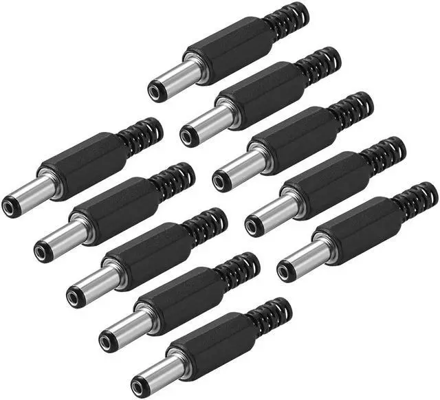 Main image of DC Male Connector 5.5mm x 2.1mm x 14mm Power Cable Jack Adapter Coupler Black 10Pcs