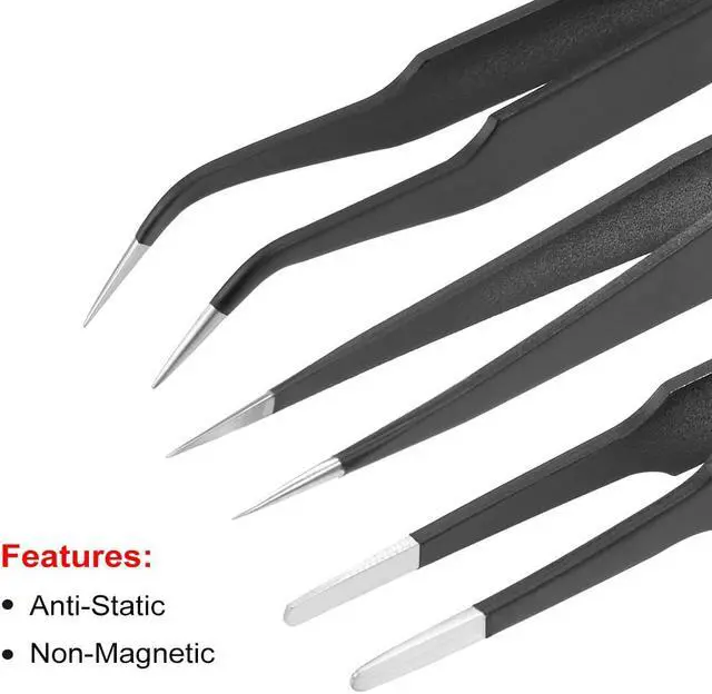 Alt view image 3 of 3 - ESD Precision Anti-Static Tweezers Set, Stainless Steel Round Curved Pointed Tweezers Kit for Craft Jewelry Electronics, 6 Pack