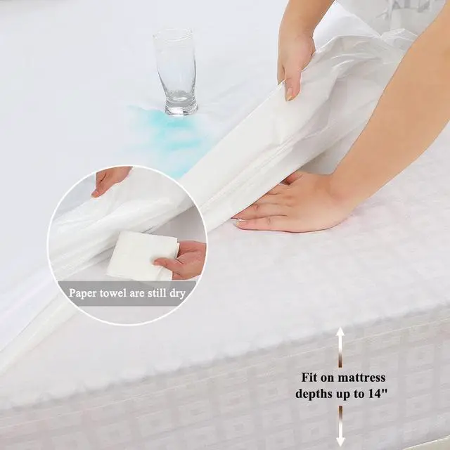 Alt view image 4 of 7 - Five-Sided Waterproof Mattress Protector, Breathable Noiseless Mattress Pad Cover,100% Microfiber Polyester Surface, Elastic Fit on Mattress Depths Up to 14" White Queen