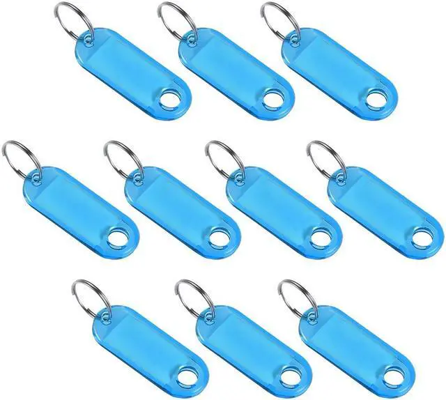 Main image of Plastic Key Tags with Split Ring Keychain ID Luggage Label Window 50x20mm, Blue 10Pcs