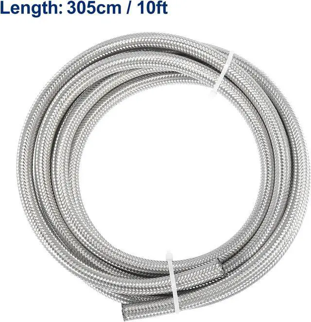 Alt view image 5 of 7 - 10 Ft 4AN Fuel Hose AN4 1/4" Universal Braided Stainless Steel CPE Oil Fuel Gas Line Hose