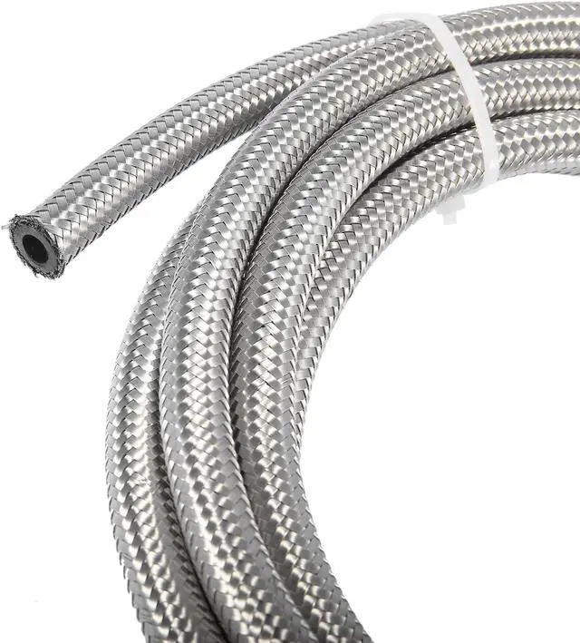 Alt view image 6 of 7 - 10 Ft 4AN Fuel Hose AN4 1/4" Universal Braided Stainless Steel CPE Oil Fuel Gas Line Hose
