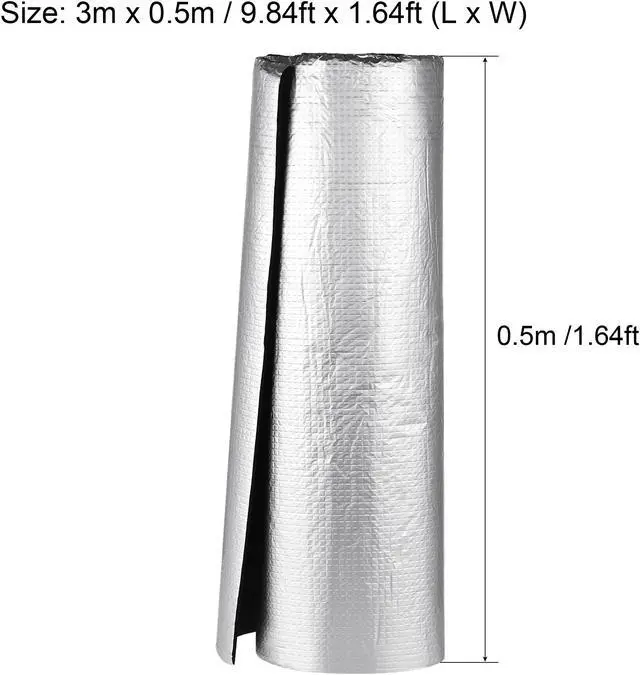 Alt view image 2 of 5 - Insulation Sheet, 3.0mx0.5mx5mm Embossed Aluminum Foil Waterproof Heat Resistant Thermal Barrier, for Roof Wall HVAC Duct Pipe, Rubber Foam