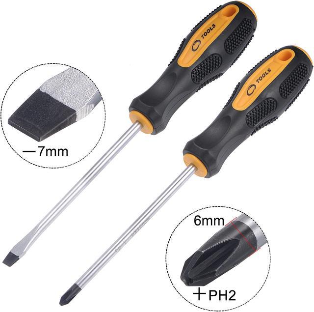 Alt view image 3 of 5 - #2 Phillips / 7mm Slotted Magnetic Screwdriver Set, 5" S2 Steel Round Shaft Non-Slip Black+Yellow Handle