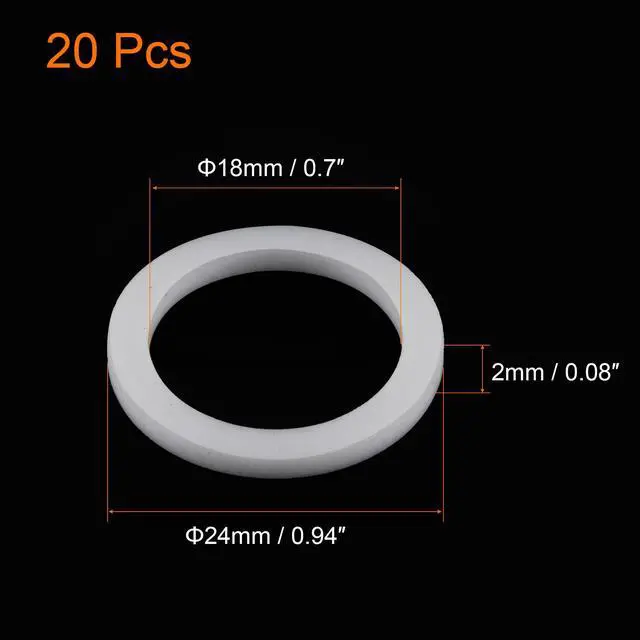 Alt view image 2 of 5 - PTFE Flat Washers 24mm OD 18mm ID 2mm Thick Flange Gasket, White Pack of 20