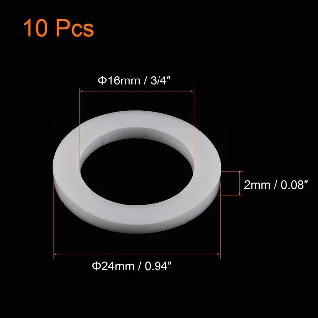 Alt view image 2 of 5 - PTFE Flat Washers 24mm OD 16mm ID 2mm Thick Flange Gasket, White Pack of 10