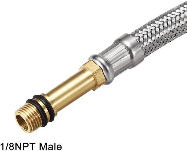 Alt view image 3 of 5 - Faucet Supply Line Connector 1/2 Inch IPS Female X M10 Male 24 Inch Length Braided 304 Stainless Steel Hose 2Pcs