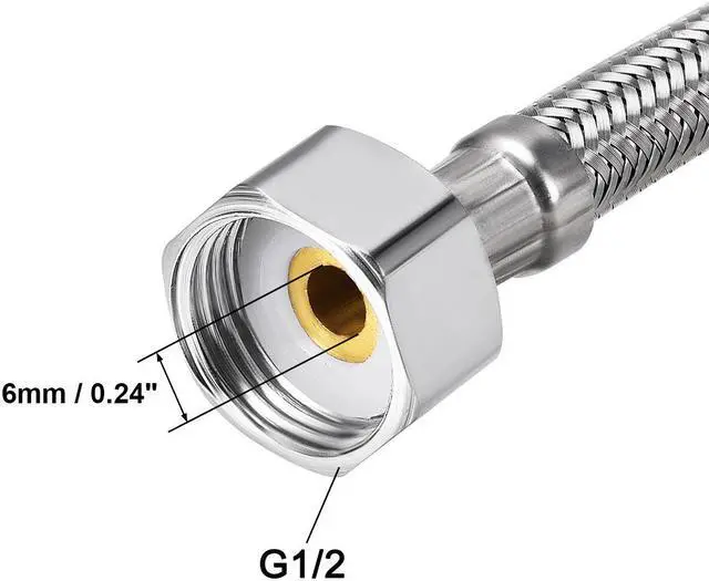 Alt view image 2 of 5 - Faucet Supply Line Connector 1/2 Inch IPS Female X M10 Male 24 Inch Length Braided 304 Stainless Steel Hose 2Pcs