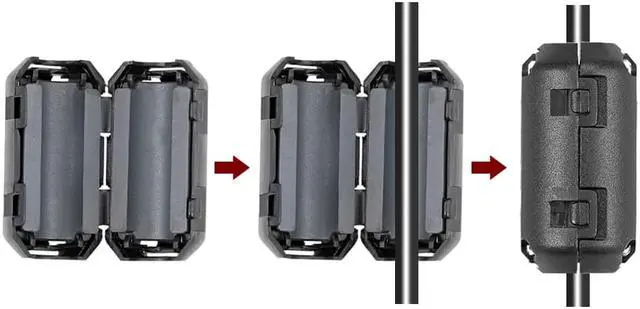 Alt view image 8 of 10 - 9mm Ferrite Cores Ring Clip-On RFI EMI Noise Suppression Filter Cable Clip, Black 10pcs