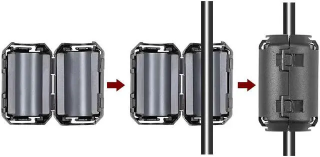 Alt view image 8 of 10 - 13mm Ferrite Cores Ring Clip-On RFI EMI Noise Suppression Filter Cable Clip, Black 10pcs