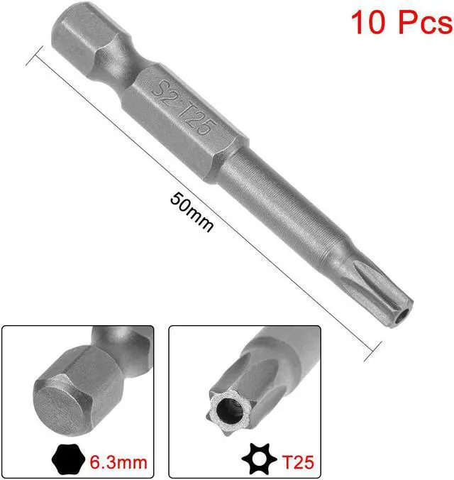 Alt view image 2 of 4 - 10pcs 50mm 1/4 Inch Hex Shank T25 Magnetic Torx Head Security Driver Bits S2