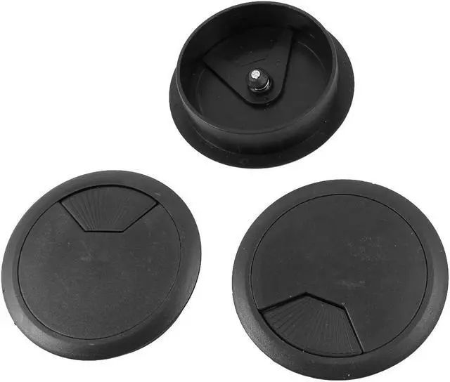 Main image of Unique Bargains 3 Pieces Black Computer Table 80mm Dia Grommet Rotatable Cable Hole Covers