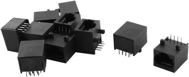 Main image of Unique Bargains 10Pcs PCB Mount RJ45 Plug 8P8C Network Modular Jack Plug Connector Black
