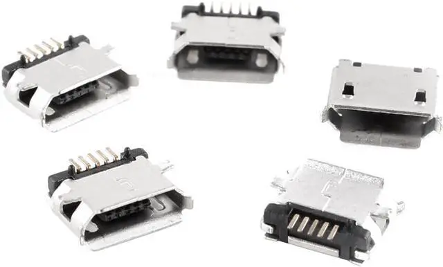 Main image of Unique Bargains 5pcs Micro USB B Female Port 180 Degree 5P SMD SMT Socket Jack Solder Connector