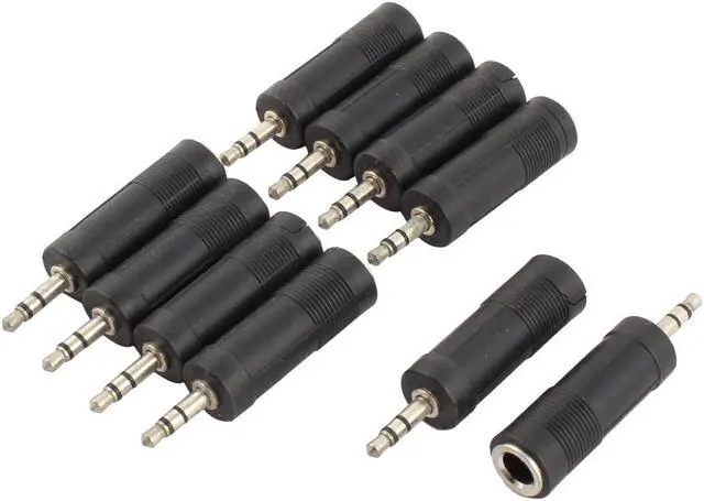 Main image of 3.5mm Stereo Male to 6.35mm Female Jack Headphone Microphone Adapter Black 10pcs