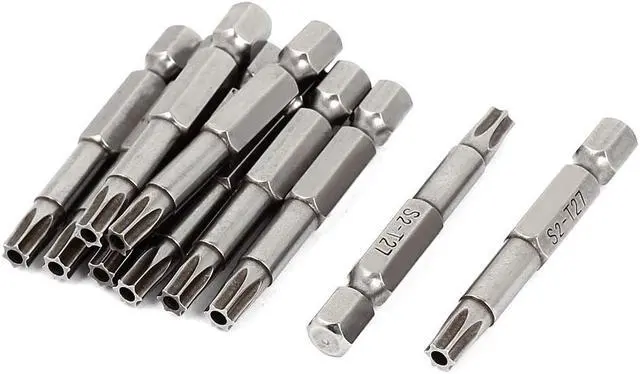 Main image of 10pcs 1/4" Hex Shank 5mm Tip T27 Magnetic S2 Steel Torx Security Screwdriver Bits 6 Angels  Electroplated