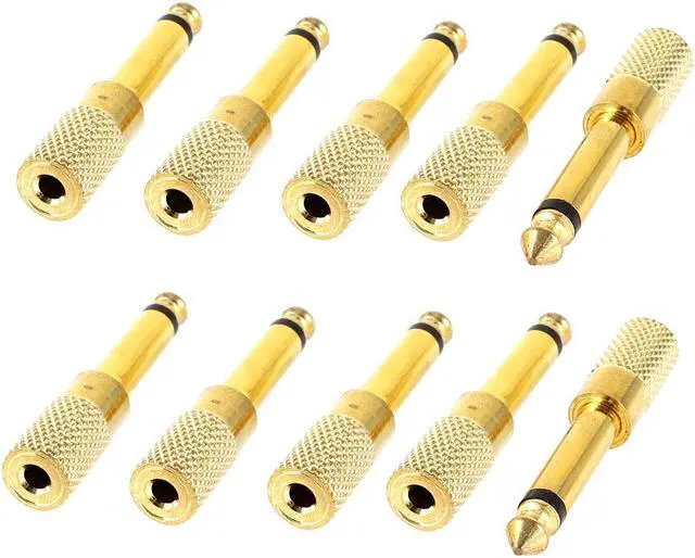 Main image of Unique Bargains 10 x Gold Tone 3.5mm Female Jack to 6.35mm Male Plug Audio Mono Adapter Couplers