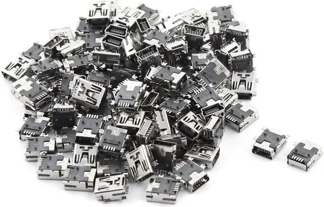 Main image of 100 Pcs Type B  Mini USB 5-Pin Female Jack Port Socket Connector for Smartphone