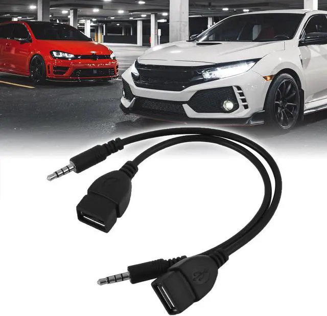 Alt view image 2 of 2 - 2 Pcs USB Female to AUX 3.5mm Male Jack Plug Audio Data Charge Cable Black