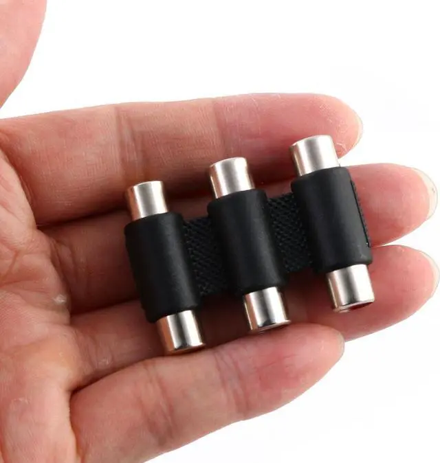 Alt view image 2 of 2 - Audio Metal Female to Female 3 RCA AV Coupler Cable Adapter Connector Black 3pcs