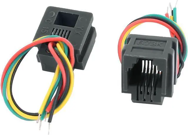 Alt view image 2 of 2 - Plastic Female Plug RJ11 6P4C Telephone Cable Adapter w 4x18cm Wire 4Pcs