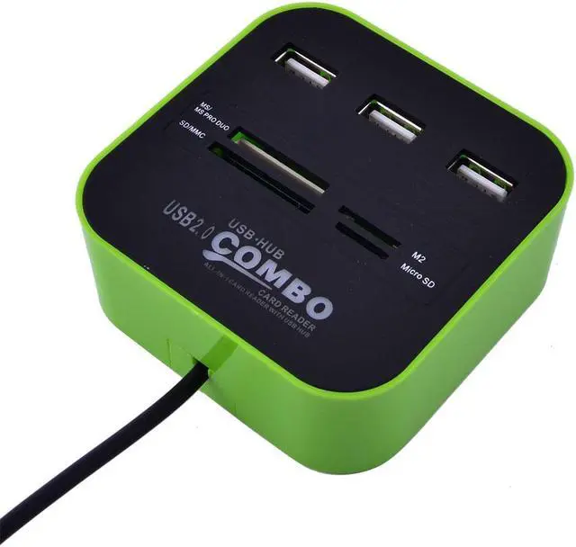 Alt view image 4 of 4 - Laptop LED Light Multi-Function 7 Slots USB 2.0 Comb USB Hub Card Reader Green