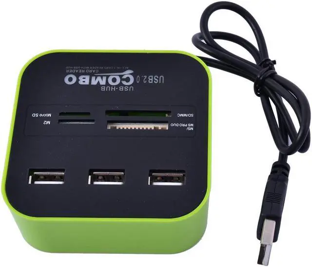 Main image of Laptop LED Light Multi-Function 7 Slots USB 2.0 Comb USB Hub Card Reader Green