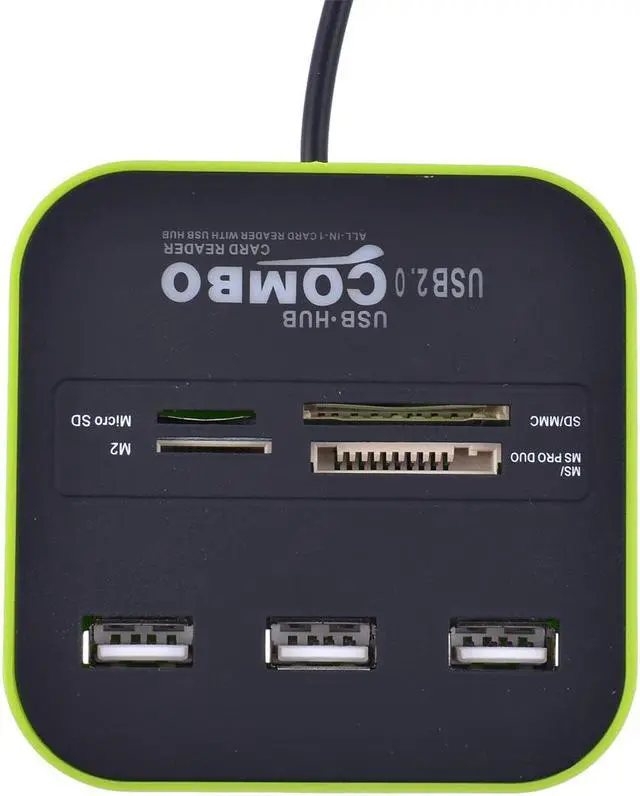 Alt view image 3 of 4 - Laptop LED Light Multi-Function 7 Slots USB 2.0 Comb USB Hub Card Reader Green