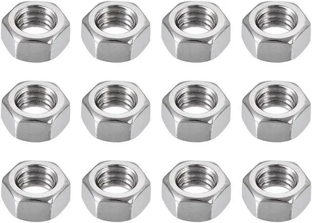 Main image of 12pcs 1/2"-12 BSW Thread 304 Stainless Steel Hex Nut Fastener Silver Tone