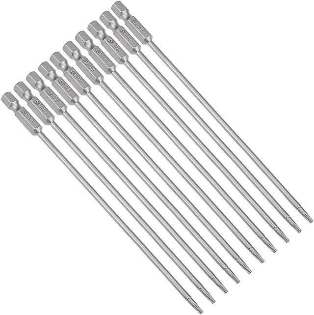 Main image of 10 Pcs 1/4" Hex Shank T8 Magnetic Security Torx Screwdriver Bits 150mm Length