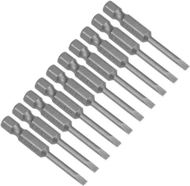 Main image of 10pcs 50mm 1/4" Hex Shank SL3 Magnetic Slotted Head Screwdriver Bits S2