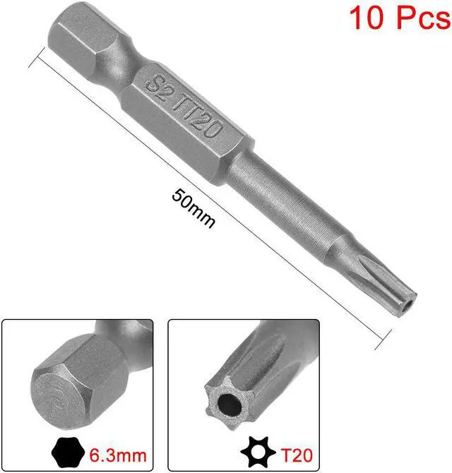 Alt view image 2 of 4 - 10pcs 50mm 1/4'' Hex Shank T20 Magnetic Torx Head Security Driver Bits S2
