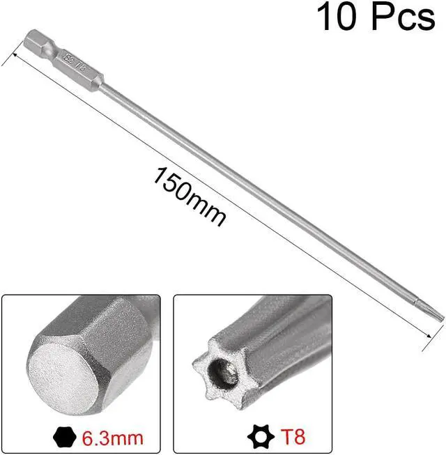Alt view image 2 of 5 - 10 Pcs 1/4" Hex Shank T8 Magnetic Security Torx Screwdriver Bits 150mm Length