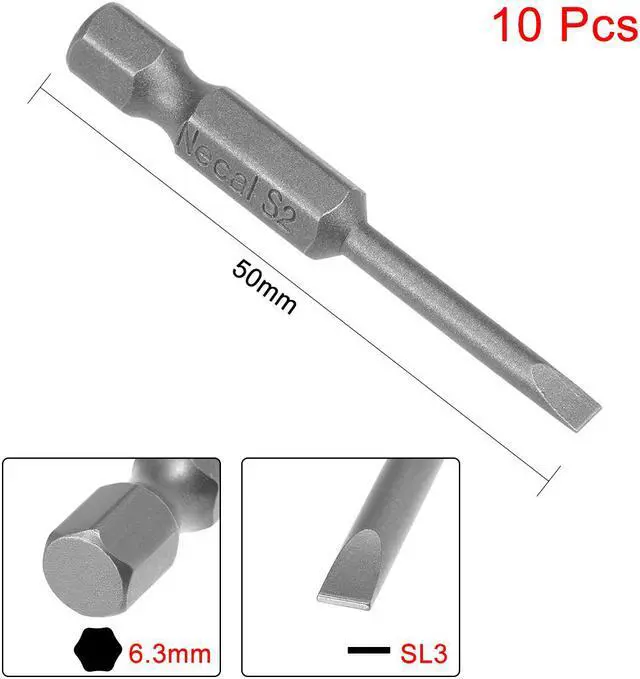 Alt view image 2 of 4 - 10pcs 50mm 1/4" Hex Shank SL3 Magnetic Slotted Head Screwdriver Bits S2