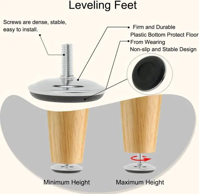 Alt view image 4 of 7 - M8 x 20 x 50mm Leveling Feet Adjustable Leveler Pad for Furniture Desk Leg 8pcs
