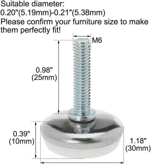 Alt view image 2 of 7 - M6 x 25 x 30mm Leveling Feet Adjustable Leveler for Desk Chair Machine Leg 8pcs