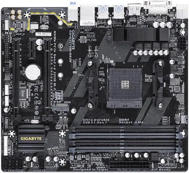 Alt view image 2 of 5 - Gigabyte AMD AX370M DS3H Socket AM4 DDR4 Micro ATX Motherboard (GA-AX370M-DS3H)