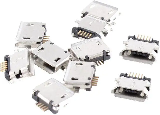 Main image of Unique Bargains 10pcs Micro USB B Female Port 180 Degree 5P SMD SMT Socket Jack Solder Connector