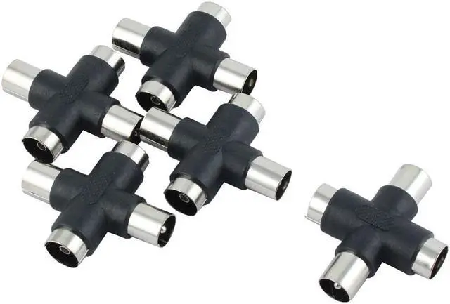 Main image of Unique Bargains 5 Pcs TV PAL Male to Female Antenna RF Coaxial Connector 3 Way Splitter Black