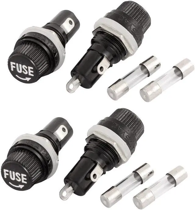 Main image of 4 Pcs Black Screw Cap Soldering Panel Mounted Fuse Holder Socket w Fuses 5x20mm