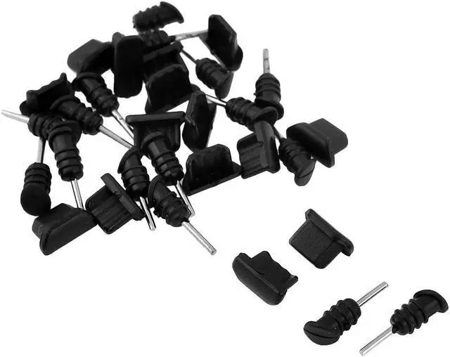 Main image of 15 Pcs Anti Dust Black Soft Plastic Dock Cover Micro USB Port Ear Jack