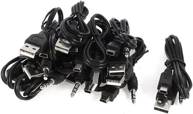 Main image of Unique Bargains Mini USB B Male to USB 2.0 3.5mm Stereo Plug Audio Data Cord 50cm 20-inch 10 Pcs