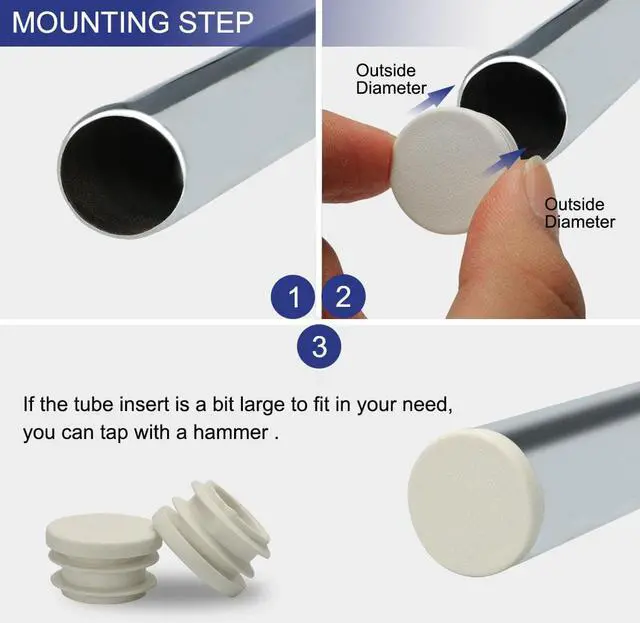 Alt view image 5 of 7 - 3/4" 19mm OD Plastic Round Ribbed Tube Insert Pipe Tubing End Covers Caps White 8pcs, 0.63"-0.71" Inner Dia Furniture Glide Chair Feet Floor Protector